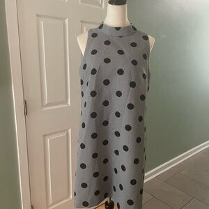 Tahari-Levine mock neck polka dot flowy dress, knee length, baby blue liner.